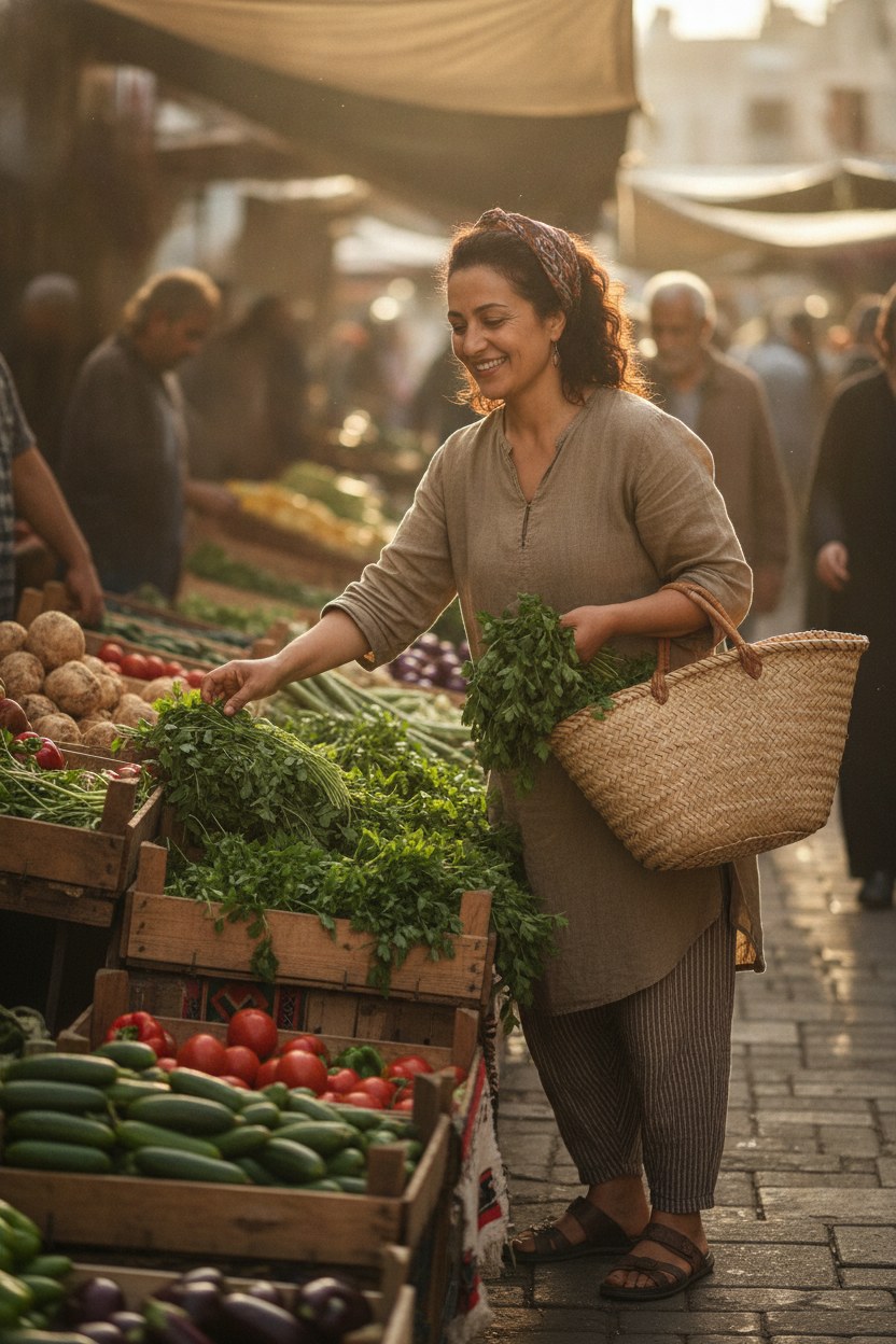 Melis Uçar, pazar ve sezon sorumlusu, pazarda ot seçerken